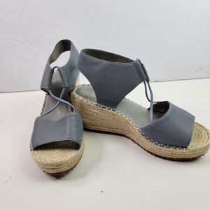 Eileen Fisher Women Sandal size 6 1/2 Blue Leather Whim Espadrille Wedge Women